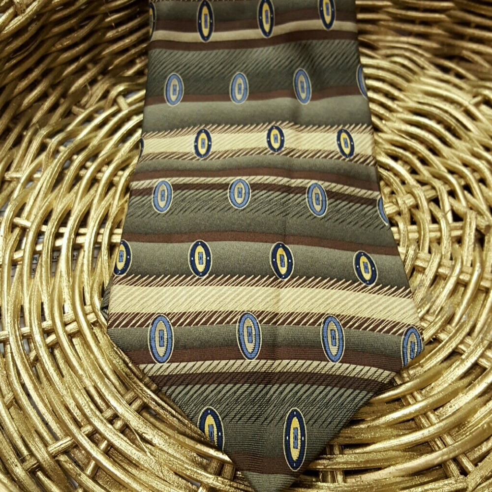 Vintage Barrington Green & Tan Silk Tie